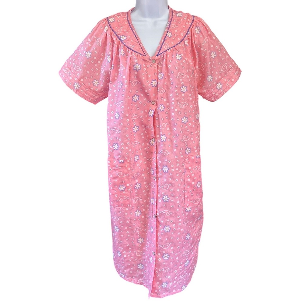 Vintage Betsy Loungewear Snap Front House Dress Grannycore Floral Duster XL